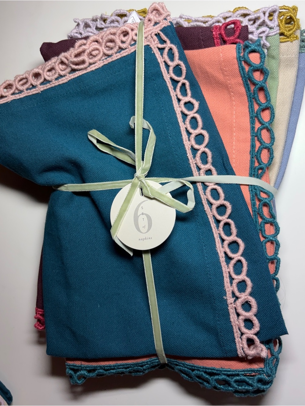 NWT Anthropologie Jenna Loop Trim Edge Cloth Cocktail Napkin Set of 6 Multicolor